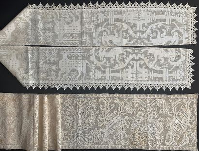 Panel in drawn threads with animals, end...