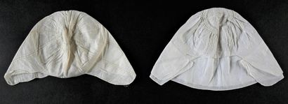 Two children's bonnets, Hollie Point, needlepoint,...