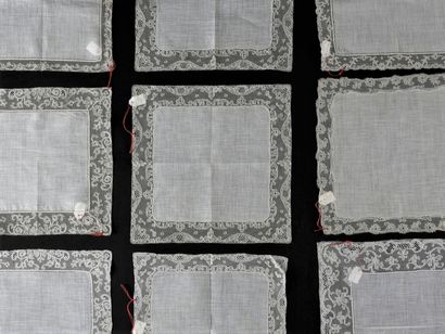 Eight handkerchiefs in Malines lace, Belgium,...
