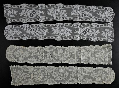 Two pairs of Brussels lace barbs, spindles,...