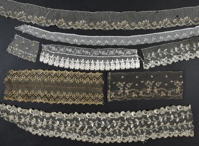 Metallic and silk lace borders and documents,...