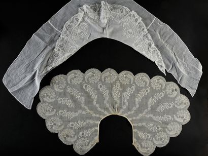 Four white embroidered collars, 19th century.
In...