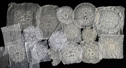 Sixteen bonnet bottoms in white embroidery,...