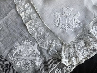 
Two handkerchiefs embroidered with the arms...