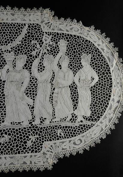 Center and table runners, bobbin lace surround,...