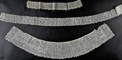 Three Brussels lace borders, spindles, circa...