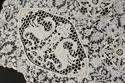 Lace tablecloth, spindles and needle, Belgium,...