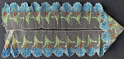 Rare polychrome Chantilly border, spindles,...