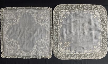 Four embroidered handkerchiefs, 19th century....