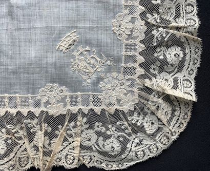 Four embroidered handkerchiefs, 19th century....