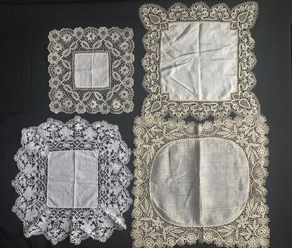 Seven handkerchiefs in lace, bobbin and Nanduti,...