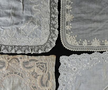 Four embroidered handkerchiefs, 2nd half...