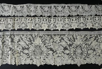 Three lace borders, needle and spindles,...