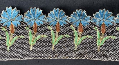 Rare polychrome Chantilly border, spindles,...