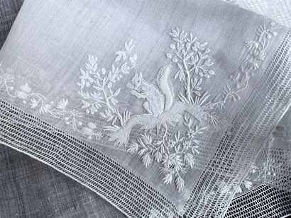 Two large embroidered handkerchiefs, 1st...