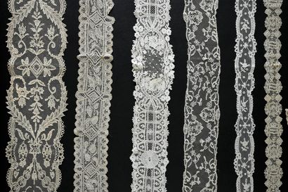 Ten collars, wimps and ties in Brussels lace,...
