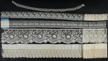 Four lace borders, needle and spindles, end...
