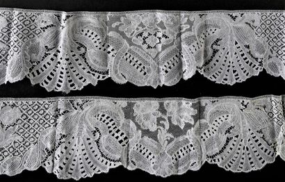 Three borders in Brussels lace, spindles,...