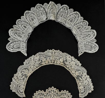 Seven collars in Alençon lace, needlepoint,...