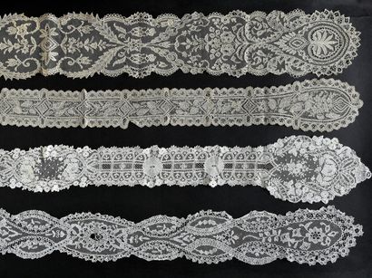 Ten collars, wimps and ties in Brussels lace,...