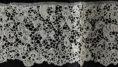 Three Brussels lace borders, spindles, circa...