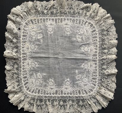 Two embroidered handkerchiefs and needle...