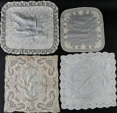 Four embroidered handkerchiefs, 2nd half...