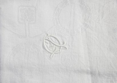 Four damask tablecloths with floral motifs,...