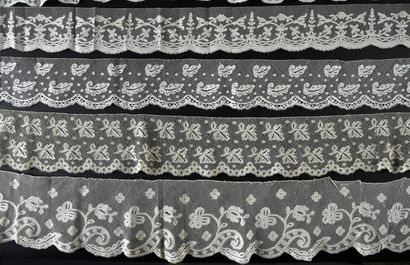 Seventeen Valenciennes lace borders, bobbins,...