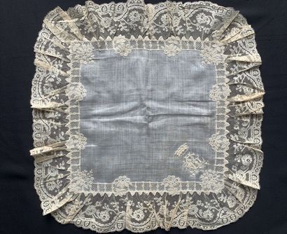 Four embroidered handkerchiefs, 19th century....