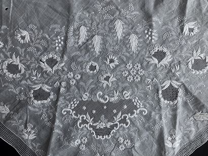 Two white embroidery fichus, 19th century....
