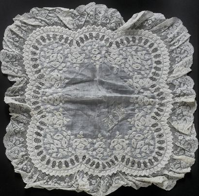 Three embroidered handkerchiefs, mid 19th...