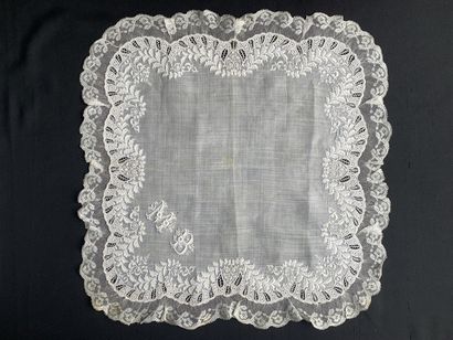 Three embroidered handkerchiefs, France,...