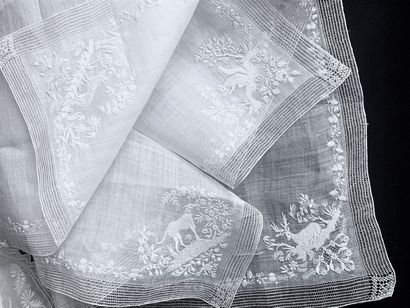 Two large embroidered handkerchiefs, 1st...
