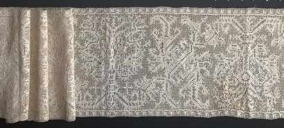 Panel in drawn threads with animals, end...