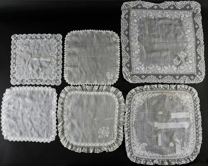 Six embroidered handkerchiefs, 2nd half of...