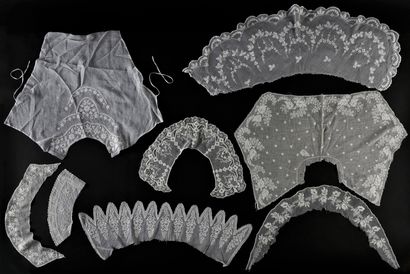 Nine collars or wimps in white embroidery,...