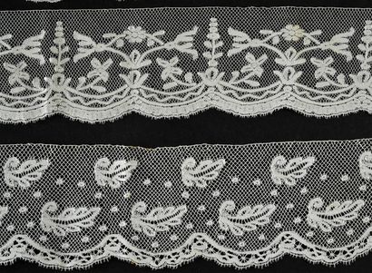 Seventeen Valenciennes lace borders, bobbins,...