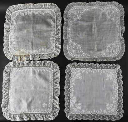 Four embroidered handkerchiefs, 2nd half...