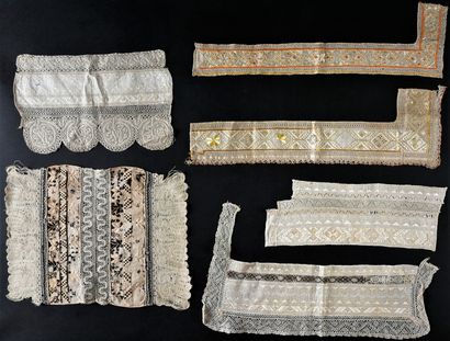 Six facings, embroidery and lace, Central...