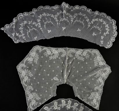 Nine collars or wimps in white embroidery,...