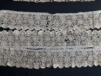 Two lengths of needle lace, Italy, end of...