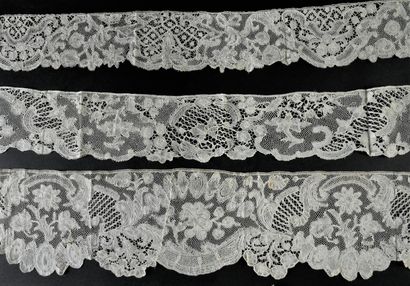 Four Brabant lace borders, spindles, circa...