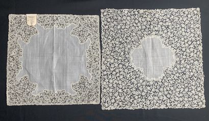 Two bobbin lace handkerchiefs, Belgium, early...