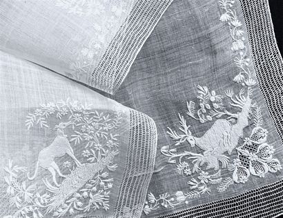 Two large embroidered handkerchiefs, 1st...