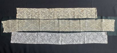 Three borders in Binche lace, spindles, circa...