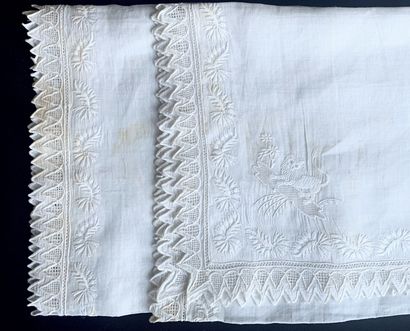 Two large embroidered handkerchiefs, 1st...
