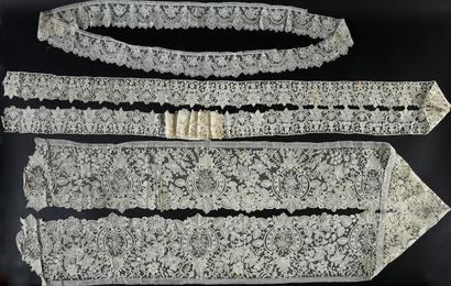 Three lace borders, needle and spindles,...