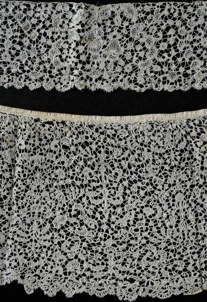 Three Brussels lace borders, spindles, circa...