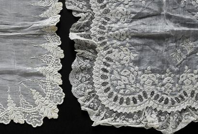 Three embroidered handkerchiefs, mid 19th...